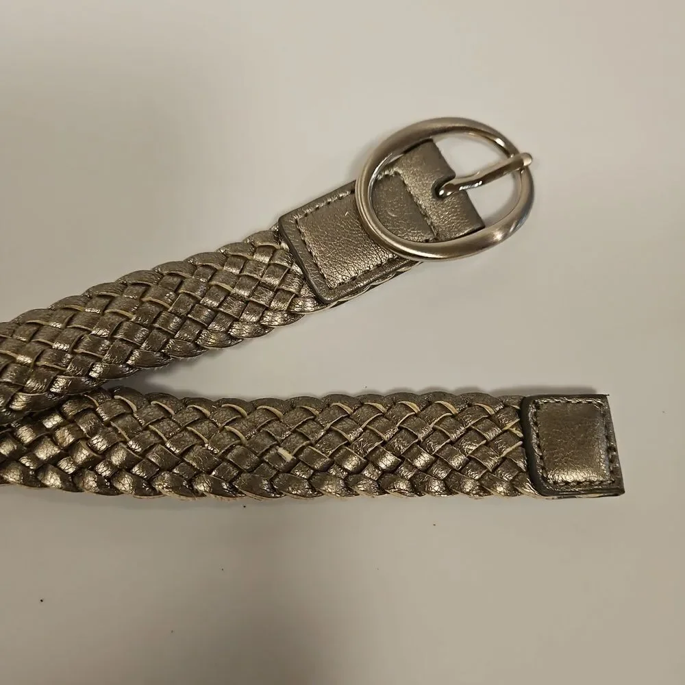Metalic Silver Woven Leather Vintage Belt waist 30